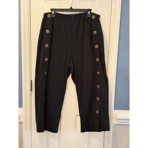 soft surroundings Black Wide Leg Pants Brown Buttons Elastic Waist Size XL 16